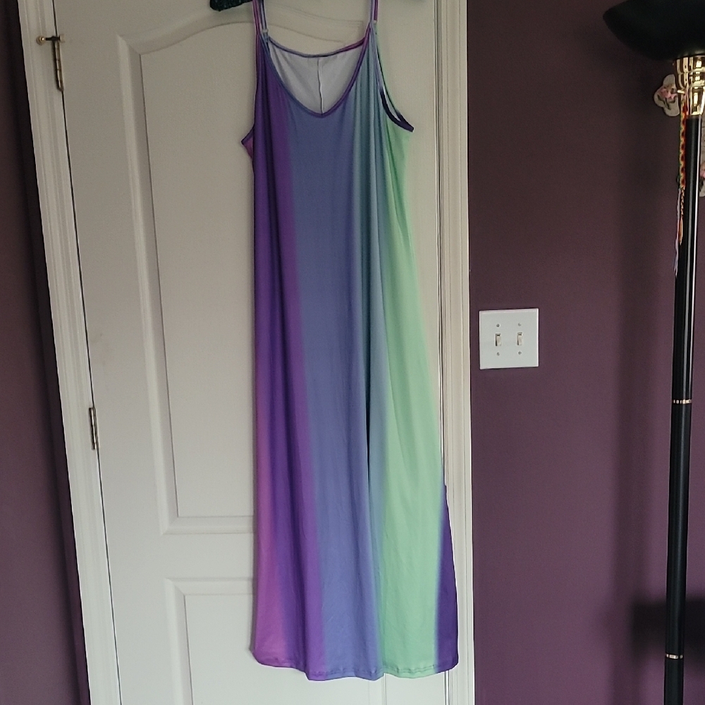 Purple and Green Maxi Sundress with Spaghetti Straps